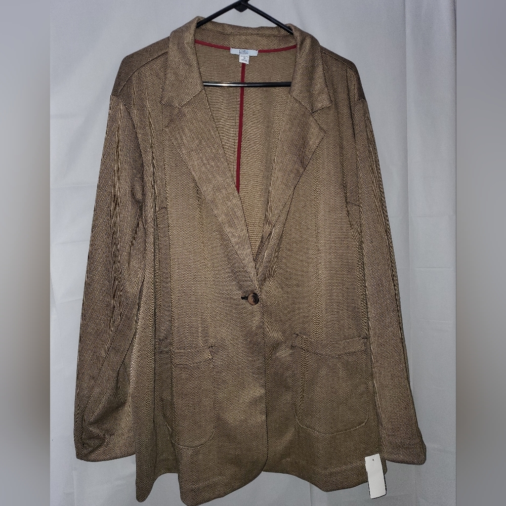 NWT‎ Croft & Barrow Women's Tan/Black Mini Herringbone Blazer 3X
